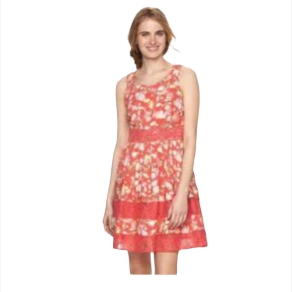 LC Lauren Conrad Womens Orange Floral Sleeveless Lace Sundress Dress Sz 2 New - Picture 1 of 8